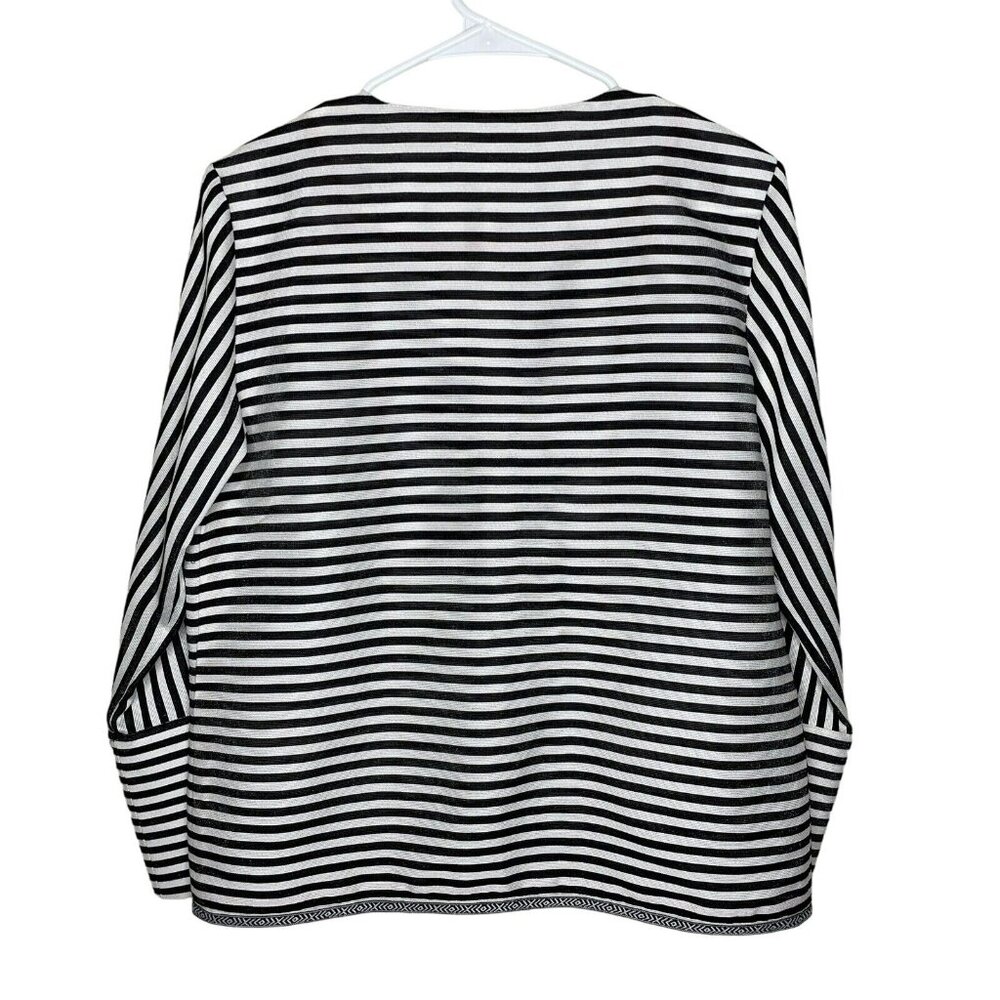 A LA CARTE Funfetti Black White Stripe Open Front Blazer Fringe Trim Wms Sz S - Picture 3 of 13